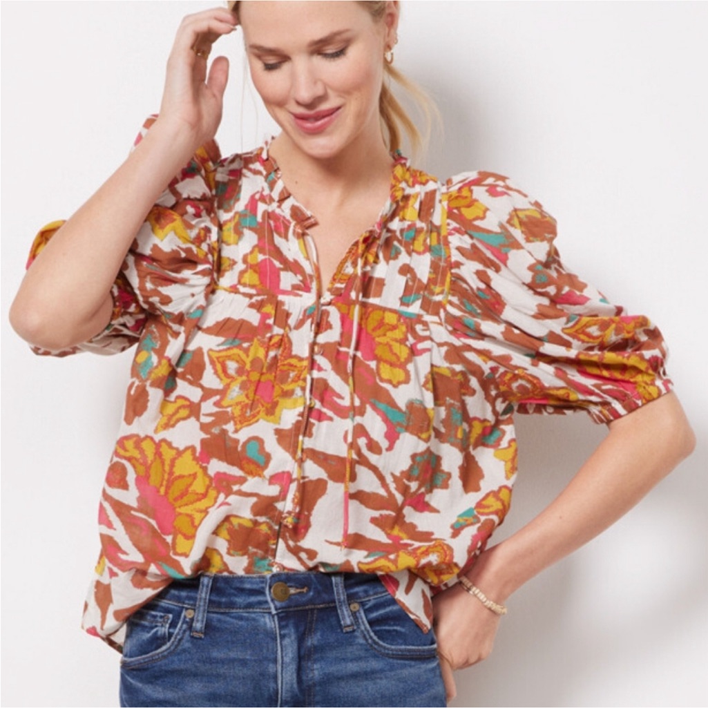 Evereve Cleobella Zola Puff Sleeve Blouse In Shea Floral Aurora